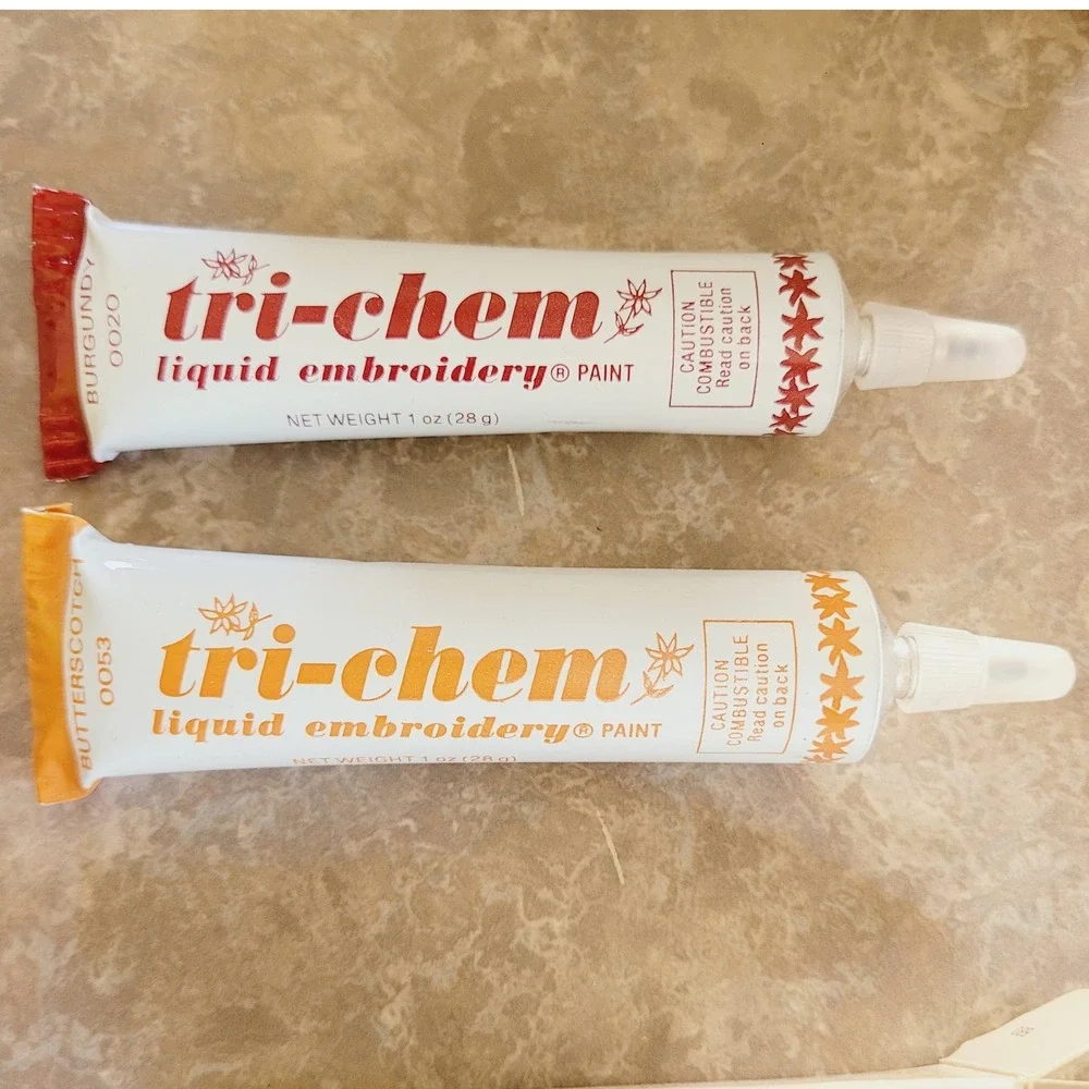 Vintage Tri-Chem Liquid Embroidery Horizon Kit 2 NIB Tubes Butterscotch Burgundy